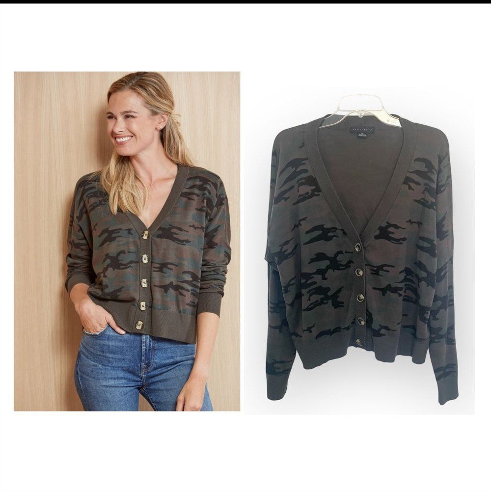 Sanctuary XXL Cardigan NEW Let's Hang Cardi Camo V-neck Cotton Blend No Tags